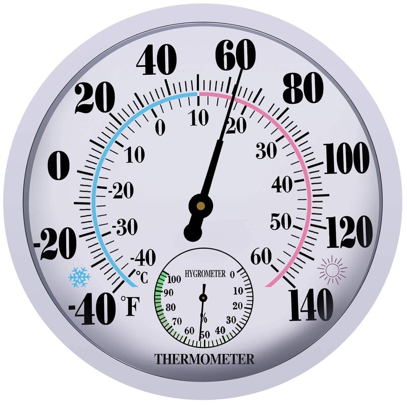 Lirches Indoor Outdoor Thermometer Hygrometer, Outdoor Thermometer Large Numbers, Decorative Outdoor Thermometers for Patio, No Battery Needed Wall Thermometer Round 10" in Diameter - Image 1